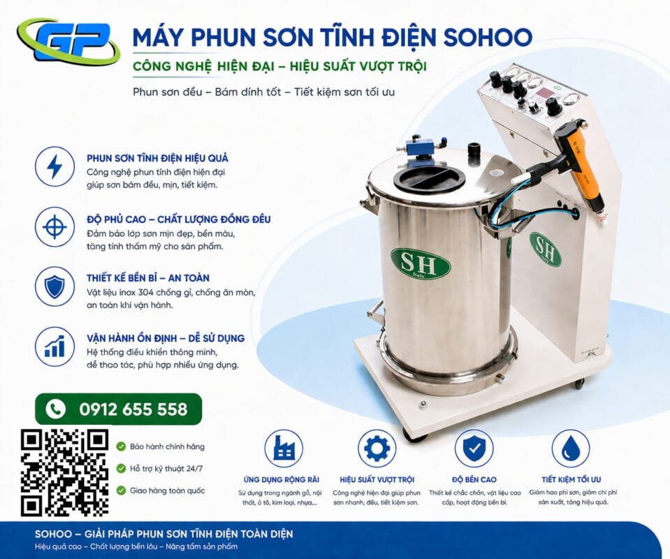 Máy phun sơn tĩnh điện SOHOO là giải pháp tối ưu cho ngành sơn công nghiệp, giúp bề mặt sơn mịn, đều màu và tiết kiệm vật liệu tối đa. Thiết bị ứng dụng công nghệ tĩnh điện hiện đại, tăng độ bám dính, giảm hao hụt sơn và thân thiện với môi trường. Với thiết kế bền bỉ, dễ vận hành và hiệu suất cao, máy phù hợp cho nhiều lĩnh vực như cơ khí, nội thất, kim loại và xây dựng. SOHOO mang đến chất lượng ổn định, nâng cao năng suất và giảm chi phí sản xuất cho doanh nghiệp.