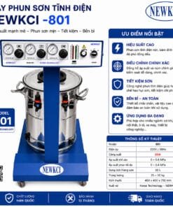 Súng phun sơn tĩnh điện NEWKCI thiết kế hiện đại, cầm tay tiện lợi, cho khả năng phun sơn mịn, bám dính cao và tiết kiệm vật liệu hiệu quả. Sản phẩm phù hợp cho sơn kim loại, nội thất và gia công cơ khí, giúp nâng cao chất lượng bề mặt và tối ưu hiệu suất sản xuất.