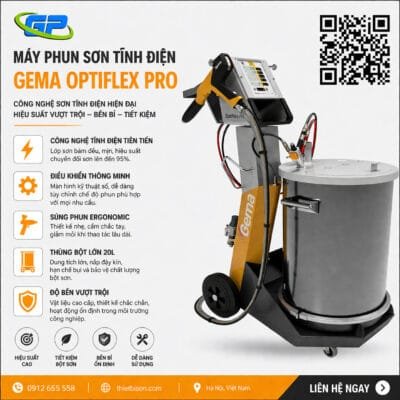 Súng sơn tĩnh điện Gema Switzerland 2F là thiết bị phun sơn bột chất lượng cao, cho lớp phủ mịn, tiết kiệm sơn và vận hành ổn định, phù hợp cho sản xuất công nghiệp.