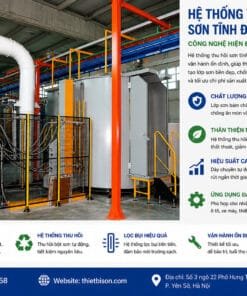 Hệ thống thu hồi sơn tĩnh điện hiện đại giúp tái sử dụng bột sơn hiệu quả, giảm thất thoát nguyên liệu và tối ưu chi phí sản xuất. Công nghệ vận hành ổn định, thân thiện môi trường, phù hợp cho nhiều ngành công nghiệp.