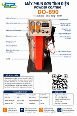 Máy phun sơn tĩnh điện DO-890 công nghệ hiện đại, hiệu suất bám sơn cao, tiết kiệm bột sơn, vận hành ổn định. Phù hợp xưởng cơ khí, nội thất kim loại và dây chuyền sơn tĩnh điện công nghiệp.
